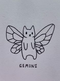 a drawing of a cat sitting on top of a piece of paper with the word gemini written below it