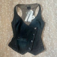 2000s Vest Outfits, Miss Sixty Top, Miss Sixty 90s, Vest Top Outfits, Vestiti In Jeans, Thrift Style, Y2k Vest, Vest Y2k, Corset Vest