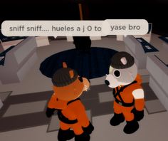 two animated bears standing next to each other in front of a sign that says sniff sniff