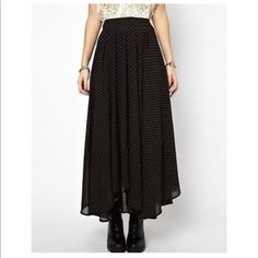 Nwt Free People Lovely Lady Polka Dot Maxi Skirt Black Beige Chiffon Size Medium Brand New Never Worn. Polka Dot Maxi Skirt, Free People Skirt, Skirt Black, Black Tan, Black And Tan, Maxi Skirt, Polka Dot, Personal Style, Polka Dots