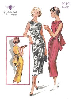 Vintage 1950's Sewing Pattern Stunning Draped Dress Below | Etsy Oud Hollywood, Hollywood Gowns, Draped Midi Dress, 1950s Patterns, 1950s Sewing Patterns, Sassy Dress, Beautiful Evening Dresses, Draped Midi Dresses, Vintage Dress Patterns