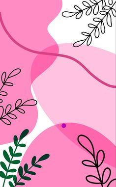 a pink background with black and white plants