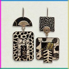 three pairs of animal print earrings with black and white designs on the front, one in gold