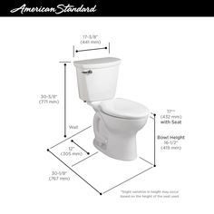 an american standard toilet is shown with measurements