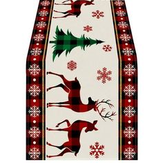 christmas rug with reindeers and snowflakes on the bottom, in red and green