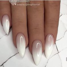 Long White Nails, White Nail, Gradient Nails, Oval Nails, Nail Polishes