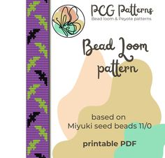 the bead loom pattern is shown in purple and green