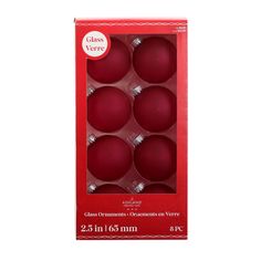 red glass christmas ornaments in a box