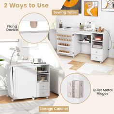 there are two ways to use sewing table and storage cabinet in the living room or bedroom