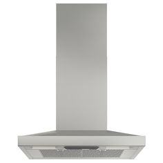 a stainless steel range hood with two lights on each side and an exhaust fan in the middle