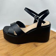 New Imported Black Pu Color Adjustable Strap Light Weight Cris Cross Strap In The Front Heel Measures 3.5" Platform Measures 1.5" Questions And Concern Please Message Me Thank You Carla Adjustable 4-inch Heel Summer Sandals, Casual Sandals With 4-inch Heel And Ankle Strap, Black Wedge Sandals With 4-inch Heel For Summer, Adjustable Summer Sandals With 4-inch Heel, Summer Sandals With 4-inch Heel And Adjustable Fit, Adjustable Black Wedge Sandals With Heel Loop, Adjustable Black Wedge Sandals With Heel Strap, High Platform Shoes, Tan Wedge Sandals