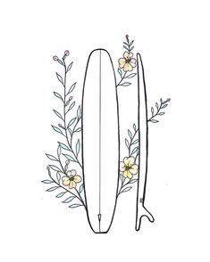 a drawing of a surfboard with flowers on it