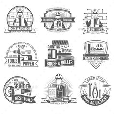 Construction Label Set Brewery Design, Beer Logo, Pin Image, Building Construction, Buick Logo, Image Illustration, Black Background