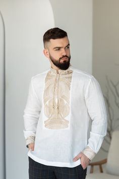 Beige Embroidered Shirt Ukrainian Vyshyvanka Men's shirt Ukrainian Traditional vyshyvanka shirt Ethnic Vyshyvanka Gift for Him Gift for Men от EmbroideryfrmUkraine на Etsy Ukrainian Vyshyvanka, Ukrainian Fashion, Linen Men, Cute Love Wallpapers, Natural Linen Fabric, Shalwar Kameez, Winter Looks, Embroidered Shirt, Gift For Men