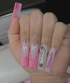 Ak47 Nails, 21st Nails, Nails Aesthetics, Hard Nails, Nails Design With Rhinestones, Glow Nails, Acrylic Nails Coffin Pink, Coffin Nails Long, Unique Acrylic Nails