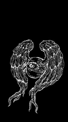 a black and white drawing of an eagle with wings spread over it's body