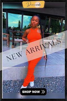 Solid Color Tight Sleeveless Pleated Casual Jumpsuit Summer Bodycon Jumpsuits And Rompers, Casual Bodycon Jumpsuits And Rompers For Summer, Sleeveless Bodycon Jumpsuit For Night Out, Chic Orange Sleeveless Jumpsuits And Rompers, Fitted Orange Sleeveless Jumpsuits And Rompers, Jumpsuits And Romper, Casual Jumpsuit, Color Pick, Jumpsuit Fashion