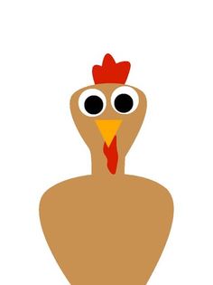 a chicken with big eyes and a red comb on it's head, standing in front of a white background