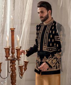 *2 Piece Black :- Kurta, Pant, Jacket *Fabric: %100 Micro Velvet , Thick, Warm, Comfortable, Breathable, Softer, Satin Feeling *Center Hide Button With Zipper Fly Pants *This Suit Has A 6" Drop Which Is The Difference Between The Size Of The Sherwani & Pants. For Example, A 40r Jacket Includes A 34W Pant *Dry Clean Only Important Note: All Our Products Are Made To Order ! Please Contact Us For Perfect Fitting Suit. .Full Fusing With Padding *We are proud to offer a wide range of high-quality men Rajasthani Jodhpuri Suit, Men Jodhpuri, Mens Wedding Suits, Black Kurta, Zardosi Work, Jacket Fabric, Designer Suits For Men, Wedding Suits Men, Fine Fabric