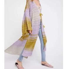 Nwt! Super Cute Just Never Got Around To Wearing Much. Size Small But Has Bell Like Sleeves So Could Really Fit Size S-L. Knit Material, Ombr Color Of Mustard And Lavender. Super Soft & Boho! Cardigan Kimono, Free People Sweaters, Free People Sweater, Wool Cardigan, Kimonos, Flared Sleeves, Retro Inspired, Stripe Sweater, Soft Knits