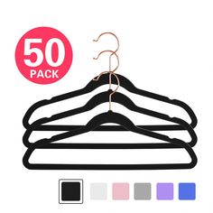 the 50 pack of black velvet hangers are available in different colors