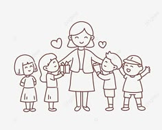 a mother holding her children's hands while standing in front of them with hearts drawn on