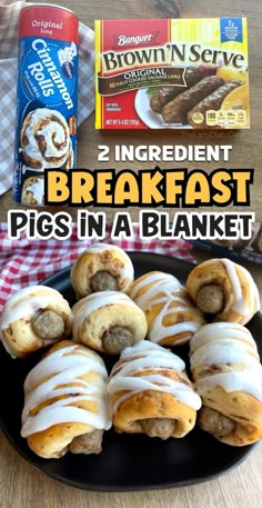 breakfast pigs in a blanket recipe on a black plate