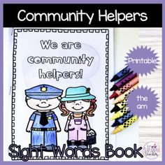 we are community helpers sign with crayons on the back and purple background