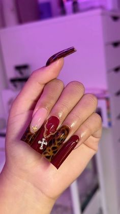 Lana⭐️ on Instagram: "literally my pinterest board🐆💋🍒  - #leopardprint #cheetahnails #leopardprintnails" My Nails Aesthetic, Nail Inspo Cheetah, Cheetah Nails With Cherries, Burgundy And Cheetah Nails, Burgundy Cheetah Nails, Red Nails With Cheetah Print, Red And Cheetah Print Nails, Square Cheetah Nails, Cheetah Print And Red Nails