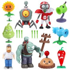 various toys are shown on a white background