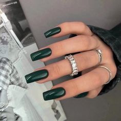 Green Acrylic Nails, Dark Green Nails, Dark Nails, Square Acrylic Nails, Pretty Acrylic Nails, Chic Nails, Dope Nails, Best Acrylic Nails, Long Acrylic Nails