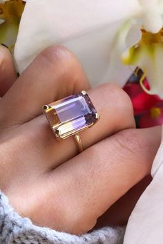 "10.5Ct Emerald-Cut Ametrine Solitaire Ring in 14k Yellow Gold, White Gold, and Rose Gold*Ametrine is a powerful combination of Amethyst and Citrine, Connecting Physical and Spiritual realms*Ametrine Carat Weight: 15mm x11 mm Ametrine --- 10.5CtIf you like to purchase the slightly smaller Ametrine (7Ct), please purchase it through the listing below:https://www.etsy.com/listing/832919562/natural-ametrine-ring-14k-yellow-gold?ref=listing_published_alert*Box Included*Please ask any questions you ma Ametrine Ring, Healing Crystal Ring, Emerald Wedding Rings, Ring Rosegold, Ring Cushion, Zierlicher Ring, Sterling Silver Engagement Rings, Tourmaline Ring, Crystal Rings