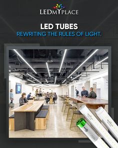 led tubes rewirering the rules of light in an office setting with people sitting at desks