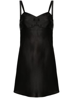 black silk sweetheart neck moulded cup two adjustable shoulder straps concealed rear hook and zip fastening unlined straight hem thigh-length Fitted Knee-length Slip Dress With Adjustable Straps, Adjustable Straps Knee-length Slip Dress For Date Night, Silk Slip Dress With Sweetheart Neckline For Night Out, Black Slip Dress With Adjustable Straps For Evening, Formal Slip Dress With Sweetheart Neckline And Adjustable Straps, Elegant Mini Slip Dress With Boning, Black Mini Dress With Adjustable Straps For Formal Occasions, Evening Slip Dress With Built-in Bra, Mini Length, Evening Slip Dress With Built-in Bra