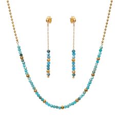 PRICES MAY VARY. Blue Turquoise Beads Necklace Earrings Set: Blue turquoise helps people get rid of negative emotions and provide healing for the body and mind, and also help people build good relationships.Wearring turquoise jewelry helps to relieve anxiety and stress. Material: African Blue Turquoise Beads Necklace Earrings Set is made of african turquoise and stainless steel plated with 18K gold. Stainless steel is hypoallergenic, not easy to rust and fade, and not easy to stain, very easy to Beaded Necklace And Earring Sets, Turquoise Bead Jewelry, Turquoise Bead Earrings, Beaded Chain Necklace, Stone Bead Jewelry, Crystals Jewelry, Crystal Jewelry Sets, Turquoise Bead Necklaces, Healing Crystal Jewelry