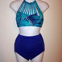 This Bikini Is 2 Different Brands Top Is Nwt This Goes Perfect Together And The Super High Waist Is Extremely Flattering Top Has Side Boning And Padding (Can Be Removed) Bottoms Are Pre Owned But In Like New Condition Care And Content Photo Included Pet Friendly Smoke Free Home Bundle And Save B6 Blue Stretch Halter Top For Swimming, Stretch High Waist Halter Top For Summer, Fitted High Waist Tropical Swimwear, Blue Beachwear Halter Top For Vacation, Blue Halter Top For Beach Vacation, Blue Halter Top For Beach Season Pool Time, Blue Beachwear Halter Top For Beach Party, Blue Halter Top For Pool And Beach Season, Blue Summer Halter Top For Beach Party