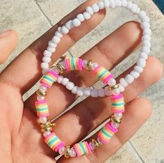 White Beaded Bracelets For Spring Vacation, Playful Friendship Bracelets For Spring Beach, Cute White Jewelry For Vacation, Playful Friendship Bracelets For Beach Spring, Playful Beach Friendship Bracelets For Spring, Trendy Friendship Bracelets With Letter Beads For Vacation, Trendy Colorful Beaded Friendship Bracelets For Spring, Trendy White Beaded Bracelets For Summer, Fun White Bracelets For Vacation