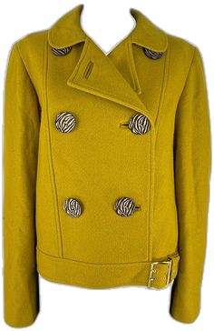 Yellow Wool Outerwear For Winter, Yellow Wool Long Sleeve Outerwear, Yellow Workwear Outerwear With Buttons, Yellow Outerwear With Buttons For Work, Yellow Blazer With Button Closure For Fall, Fall Yellow Blazer With Button Closure, Chic Yellow Outerwear For Office, Chic Yellow Office Outerwear, Chic Mustard Outerwear For Work