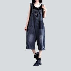 Make a statement this season with our 2023 Summer Collection the knee-length slouchy denim romper. Perfectly combining street style with vintage-inspired details. this must-have romper features suspenders. buttons closure and is crafted from premium denim for ultimate comfort and durability.Distinctive Features: Knee-Length Design: Designed to hit just below the knee. this romper offers a modern. street mode that is perfect for any occasion. Baggy Fit: Its slouchy fit gives it an effortless. com Street Mode, Denim Overall Shorts, Cute Ankle Boots, Denim Overalls Shorts, Jeans Overall, Rompers Online, Baggy Denim, Vintage Flare, Denim Romper