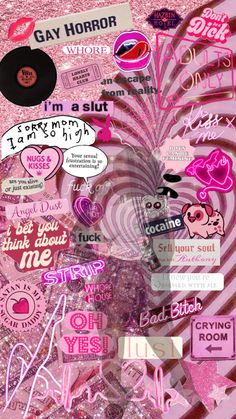 pink collage with various stickers on it