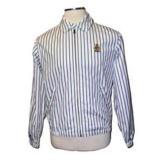 Ralph Lauren Polo White & Blue Striped Jacket Medium Nwt Style: Bomber/Harrington Type: Jacket Color: White/Blue Brand: Polo Ralph Lauren Size: Medium Condition: New With Tags Preppy White Fitted Outerwear, White Fitted Preppy Outerwear, Preppy White Outerwear For Spring, Fleece Moto Jacket, Military Inspired Jacket, Ralph Lauren Jacket, Polo Ralph Lauren Women, Racer Jacket, Patchwork Jacket