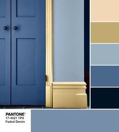 a blue door with tan trim and matching colors