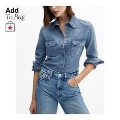 in stock Relaxed Fit Denim Button-up Top With Pockets, Classic Chambray Denim Button-up Top, Chambray Button-up Denim Top With Pockets, Medium Wash Denim Button-up Blouse, Medium Wash Chambray Button-up Blouse, Bare Beauty, Beauty Foods, Easter Shopping, Quilted Coverlet