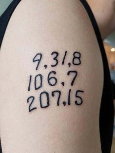 the back of a woman's arm with numbers tattooed on it