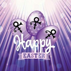 three balloons with the words happy easter written on them and an image of scissors sticking out of one balloon