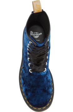 Blue Velvet Boots, Navy Boots, Velvet Boots, Womens Combat Boots, Combat Boot, Cool Boots, Crushed Velvet, Blue Velvet, Dr. Martens