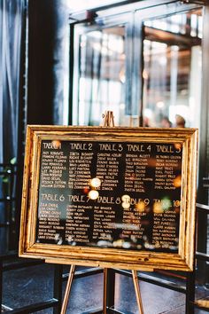 a sign that is sitting in front of a building with menus on the board