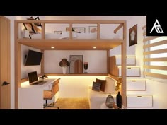 a living room filled with furniture and a flat screen tv on top of a wooden shelf