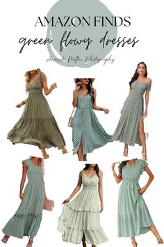 What to wear - green flowy dresses - Amazon finds - Photoshoot Mom outfit inspo - summer and spring green dresses - maxi dresses Spring Outfits Amazon, Newborn Milestones, Green Flowy Dress, Outfit Inspo Spring, Boho Sundress, Color Outfits, Summer Style Guide, Flowy Dresses, Flowy Midi Dress