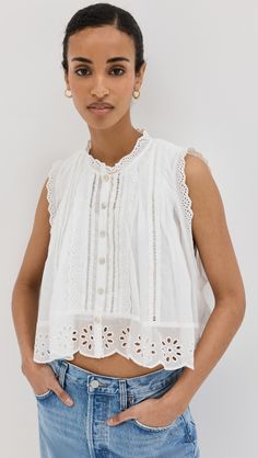 Fast Free Shipping & Free Returns on FARM Rio Off-White Sleeveless Blouse at Shopbop. Shop new arrivals from FARM Rio at Shopbop.com White Blouse With Cutwork Hem For Daywear, Summer Tops With Scalloped Edges For Daywear, Cotton Blouse With Cutwork Hem For Daywear, Sleeveless Cotton Eyelet Top, Cotton Eyelet Top For Daywear, Summer Cotton Tops With Scalloped Edges, White Summer Blouse With Cutwork Hem, White Cutwork Hem Summer Blouse, White Scalloped Edges Tops For Summer